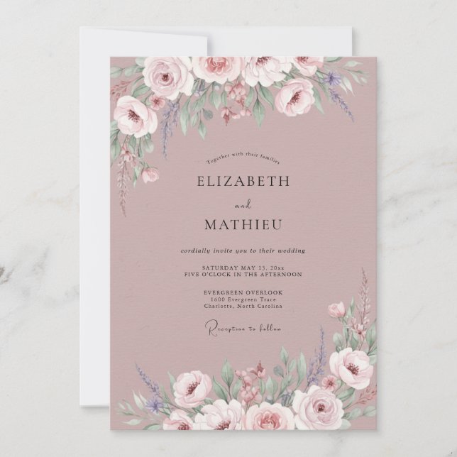 Muted Dusty Mauve Peony Wedding Invitation (Front)