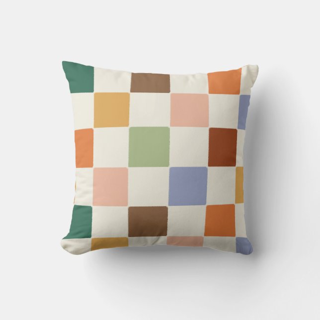 Muted Dusty Rainbow Chequerboard Pattern Cushion (Front)