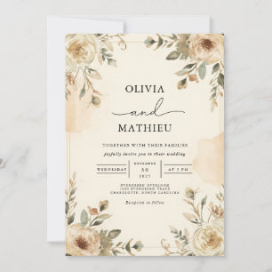 Muted Earth Botanical Flourish Wedding Invitation