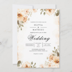 Muted Earth Tones Floral Arch Wedding Invitation