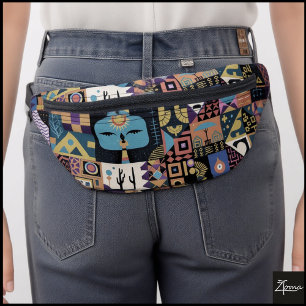 Muted Earthy Folk Art Patchwork Quilt Bum Bags