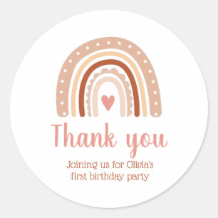 Muted Earthy Tone Boho Rainbow Thank You Classic Round Sticker