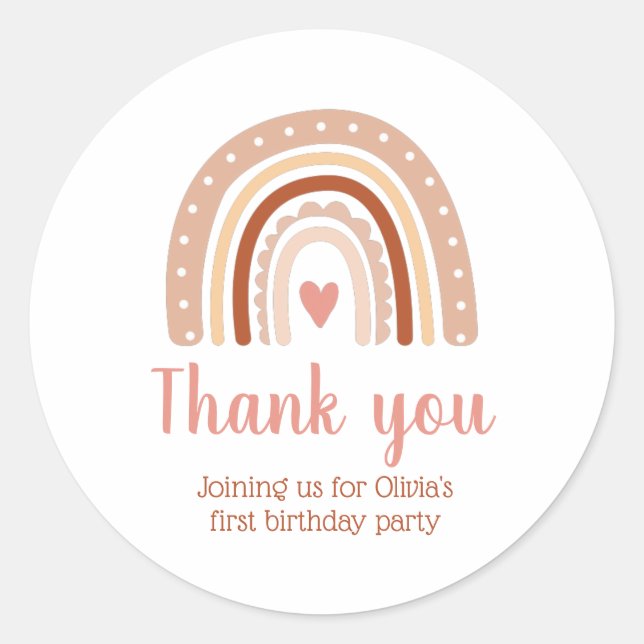 Muted Earthy Tone Boho Rainbow Thank You  Classic Round Sticker (Front)