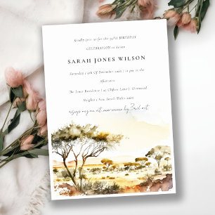 Muted Earthy Watercolor African Landscape Birthday Invitation