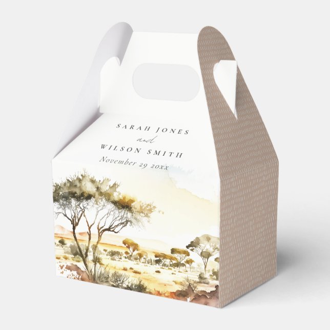 Muted Earthy Watercolor African Landscape Wedding Favour Box (Front Side)