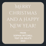 Muted Elegance  Calm Stone Christmas Sticker<br><div class="desc">These elegant, solid calm stone, personalised square merry christmas stickers are the perfect way to add a touch of style and sophistication to your holiday gifts. The font used is both elegant and modern. You can customise the entire text, and if you don't need it, you can easily delete it....</div>