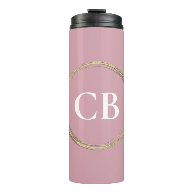 Muted Elegance - Misty Rose Monogram  Thermal Tumbler (Front)