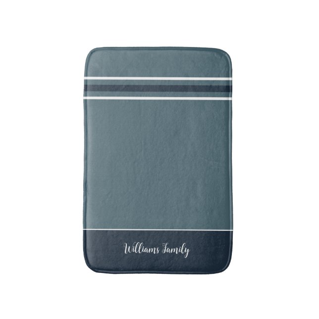 Muted Elegance - Slate Blue Stripes Bath Mat (Front Vertical)