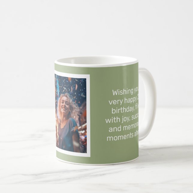 Muted Elegance Tranquil Sage Happy Birthday Card Coffee Mug (Front Right)