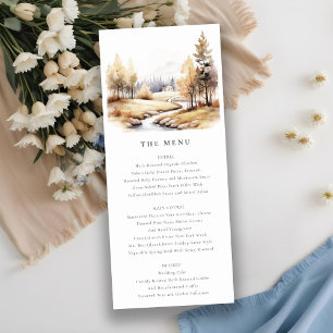 Muted Fall Autumn Landscape Wedding Menu Card