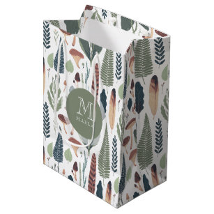 Muted fall colours woodland leafs pattern medium gift bag