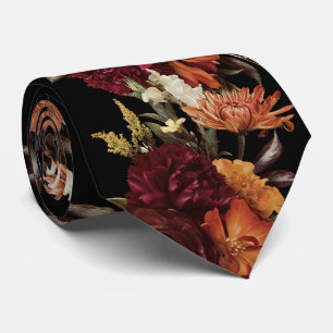 Muted Fall, Orange & Red Floral Grooms Wedding Tie