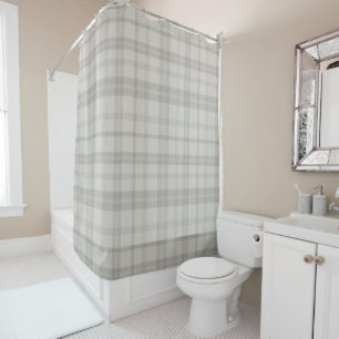 Muted Farmhouse Grey Plaid w/ Linen Texture Shower Curtain
