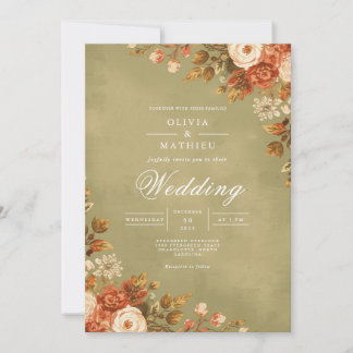Muted Floral Arch Romance Wedding Invitation