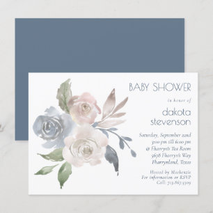 Muted Floral Bouquet Pastel Rose Baby Shower Invitation