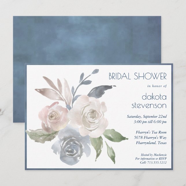 Muted Floral Bouquet | Pastel Rose Bridal Shower Invitation (Front/Back)