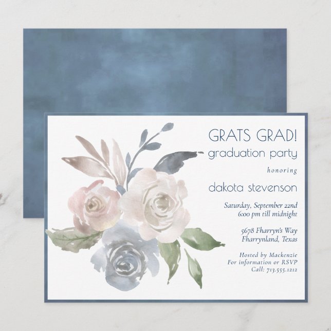 Muted Floral Bouquet | Soft Pastel Rose Graduation Invitation (Front/Back)