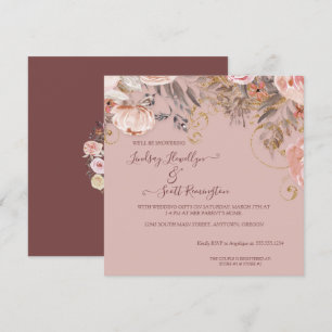 Muted Floral Foliage Rose Gold Boho Couples Shower Invitation