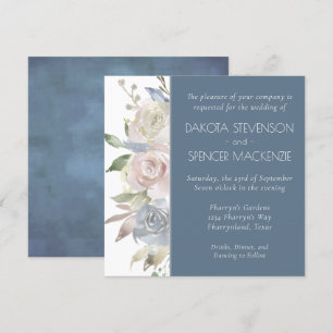 Muted Floral Garland Pastel Blue Cream Wedding Invitation