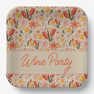 Muted floral wine party paper plate