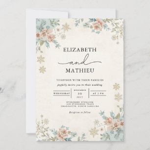Muted Floral Winter Botanical Wedding Invitation
