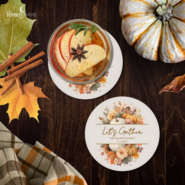 Muted Florals Thanksgiving Paper Coaster (Creator Uploaded)