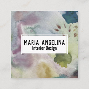 Muted fog watercolor abstract art modern splashes square business card