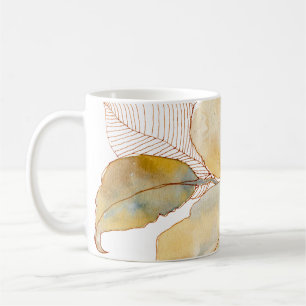 Muted Gold Blue Watercolor Botanical Leaves Coffee Mug