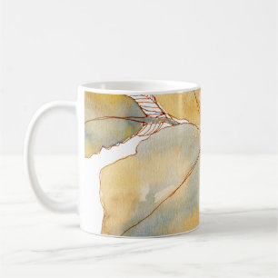 Muted Gold Blue Watercolor Botanical Leaves Coffee Mug