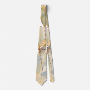 Muted Gold Blue Watercolor Botanical Leaves Tie