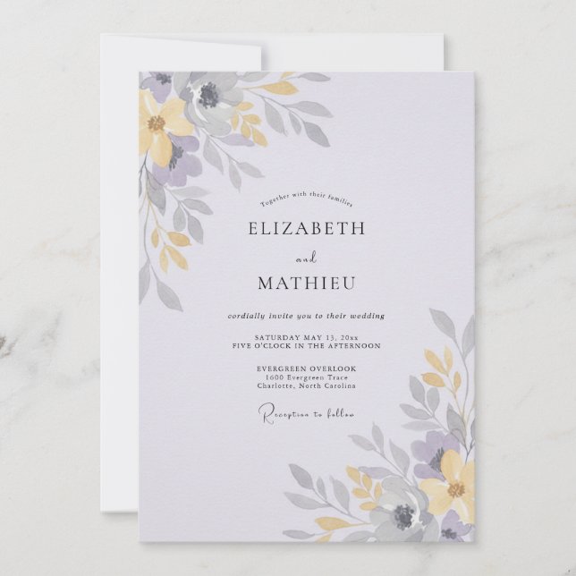 Muted Gold Leafy Wedding Invitation (Front)