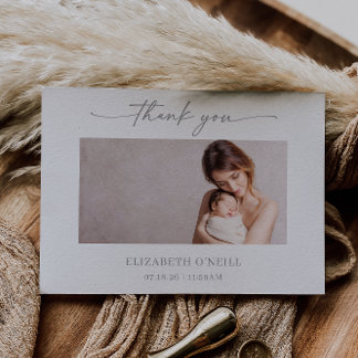 Muted Gray Minimalist Baby Photo Thank you Card