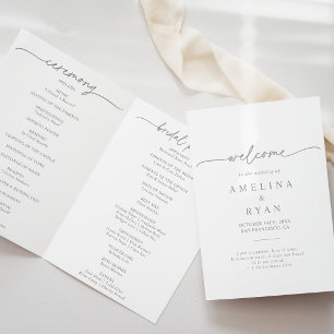 Muted Gray Simple Minimalist Folded Wedding Programme