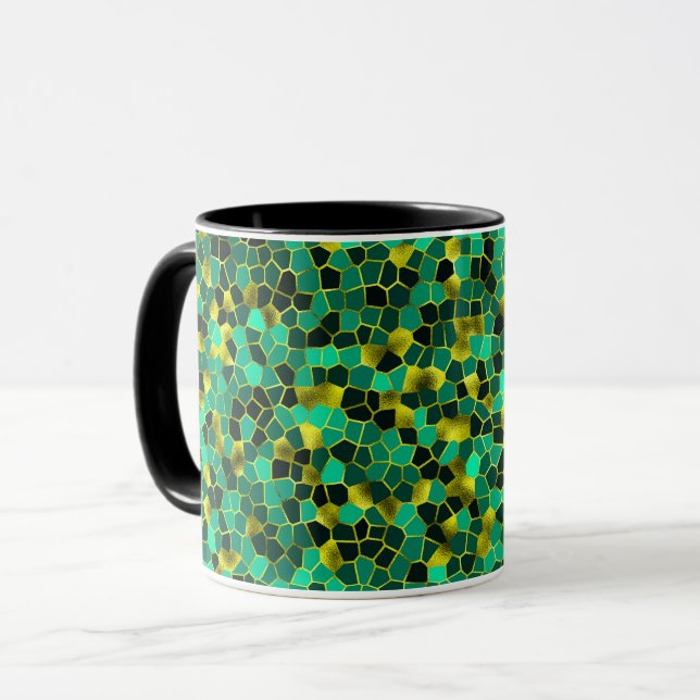 Muted Green and Gold Shatter Mug (Front Left)