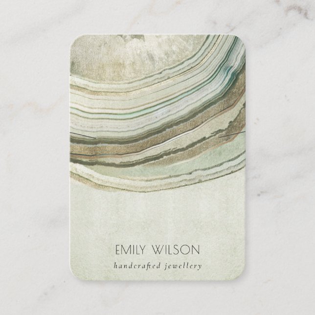 Muted Green Aqua Agate Earthy Necklace Display Business Card (Front)