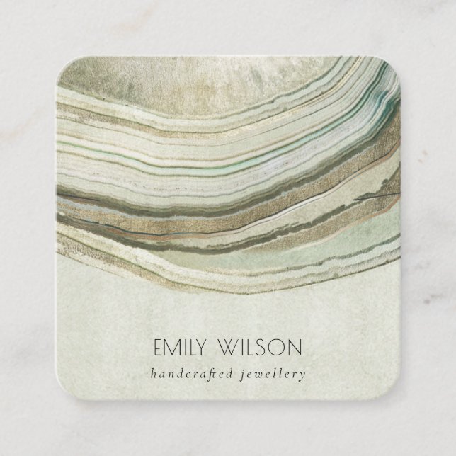 Muted Green Aqua Agate Earthy Necklace Display Square Business Card (Front)