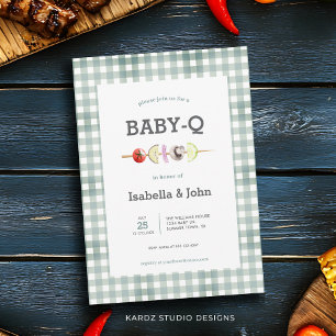 Muted Green Baby Q Couple Baby Shower Invitation