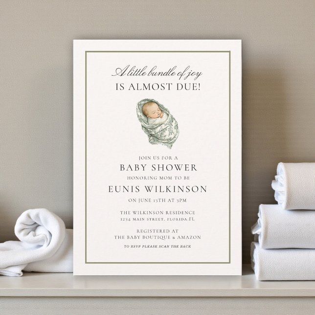 Muted Green Baby Shower a little bundle  Invitation (Creator Uploaded)