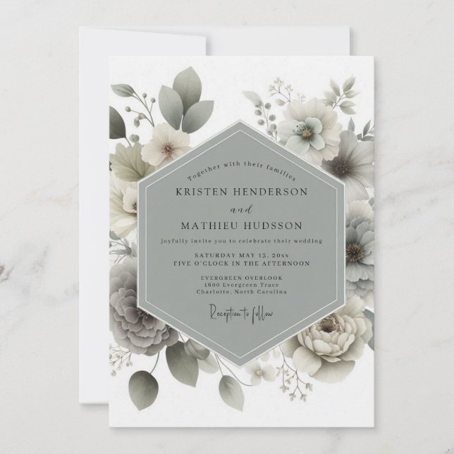 Muted Green Botanical Romance Wedding Invitation (Front)