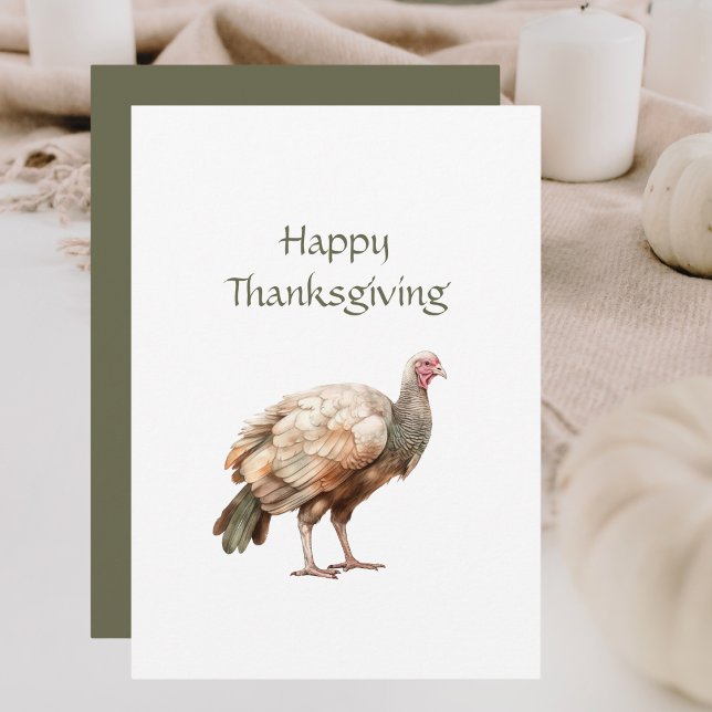 Muted Green Brown Turkey Watercololor Thanksgiving Holiday Card (Creator Uploaded)