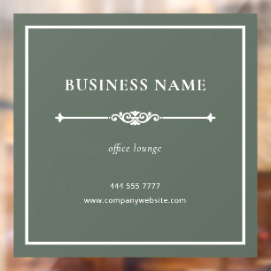Muted Green Business Office Lounge White Frame Window Cling
