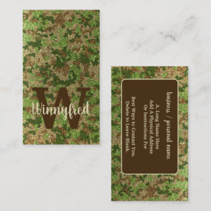 Muted Green Camouflage Outdoorsy Monogram Name Business Card
