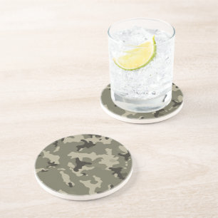 Muted Green Camouflage Rustic Stone Table Decor Coaster