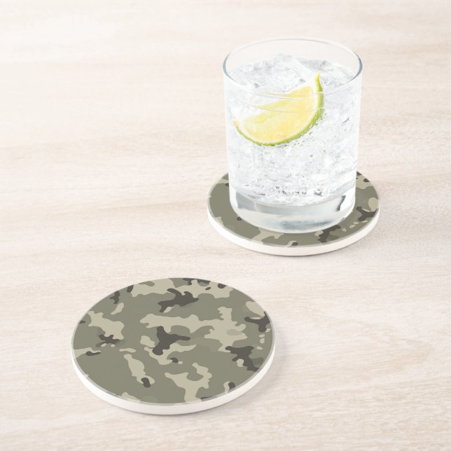 Muted Green Camouflage Rustic Stone Table Decor Coaster (Side)
