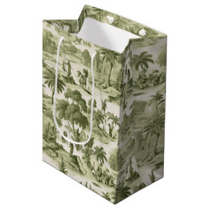Muted Green Cottage Toile Countryside Scenic Medium Gift Bag
