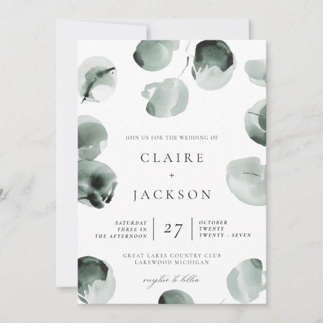 Muted Green Eucalyptus Modern Wedding Invitation (Front)