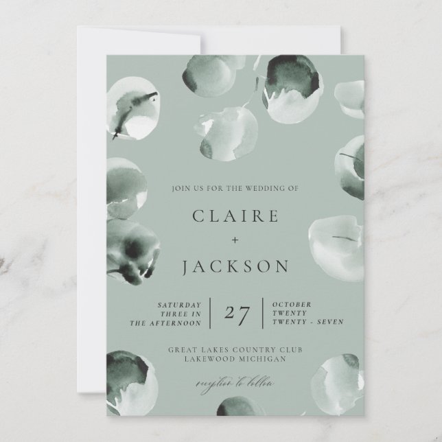 Muted Green Eucalyptus Modern Wedding Invitation (Front)