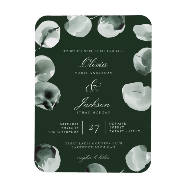 Muted Green Eucalyptus Scripted Modern Wedding Magnet (Vertical)