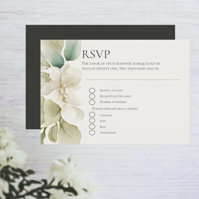 Muted Green Foliage Wedding RSVP Card (Muted Green Foliage Wedding RSVP Card with personalized responses. easy to edit. RSVPs from Ricaso)