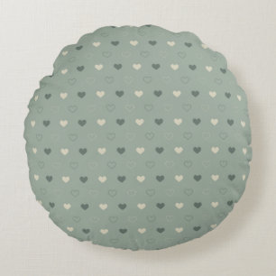 Muted Green Heart Grid Seamless Pattern Round Cushion
